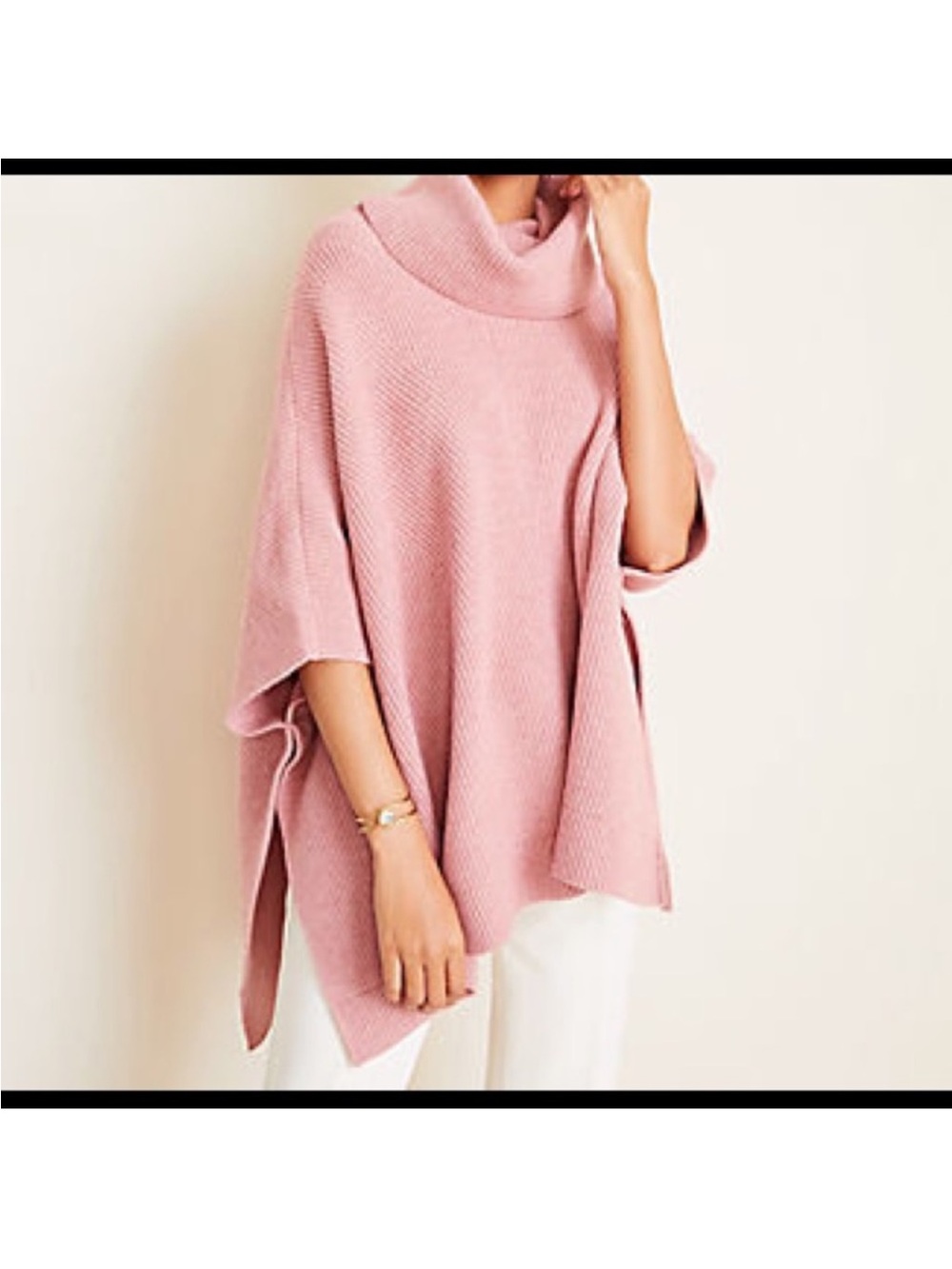 Ann Taylor Ribbed Turtleneck Poncho in Pink - M